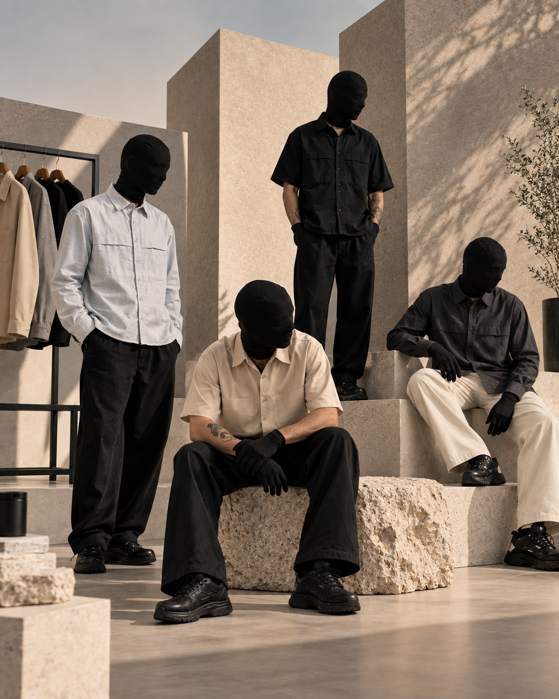 Casual shirts for men in white, black and beige styled for everyday wear
