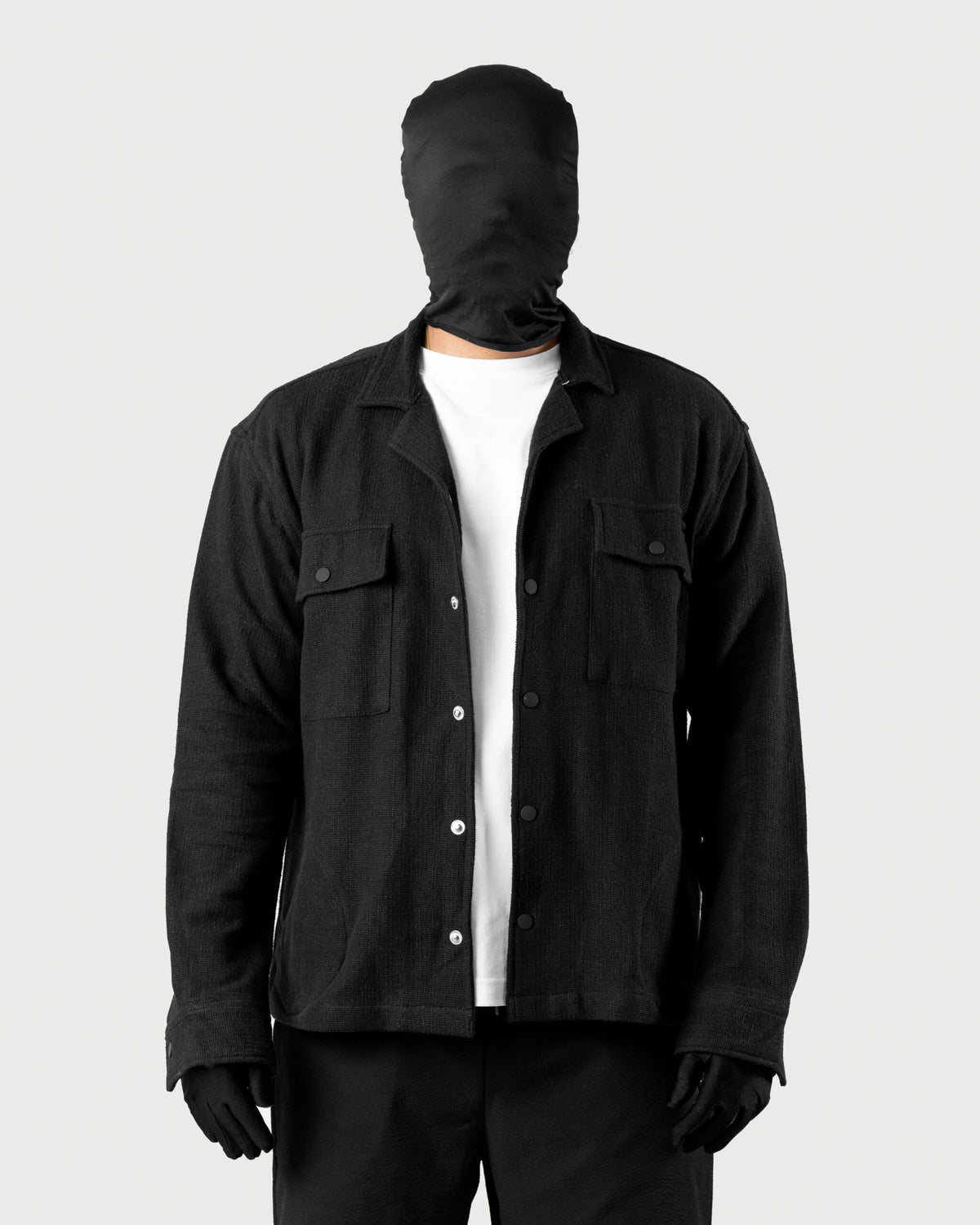 The Cover Men's Black Jacquard Knit Overshirt Front View