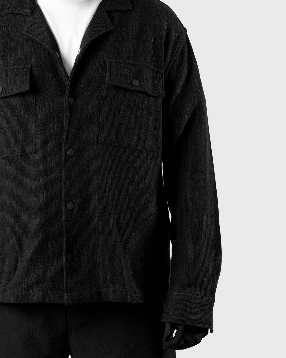 The Cover - Men's Black Jacquard Knit Overshirt - 4-Pocket Relaxed Fit Casual Jacket