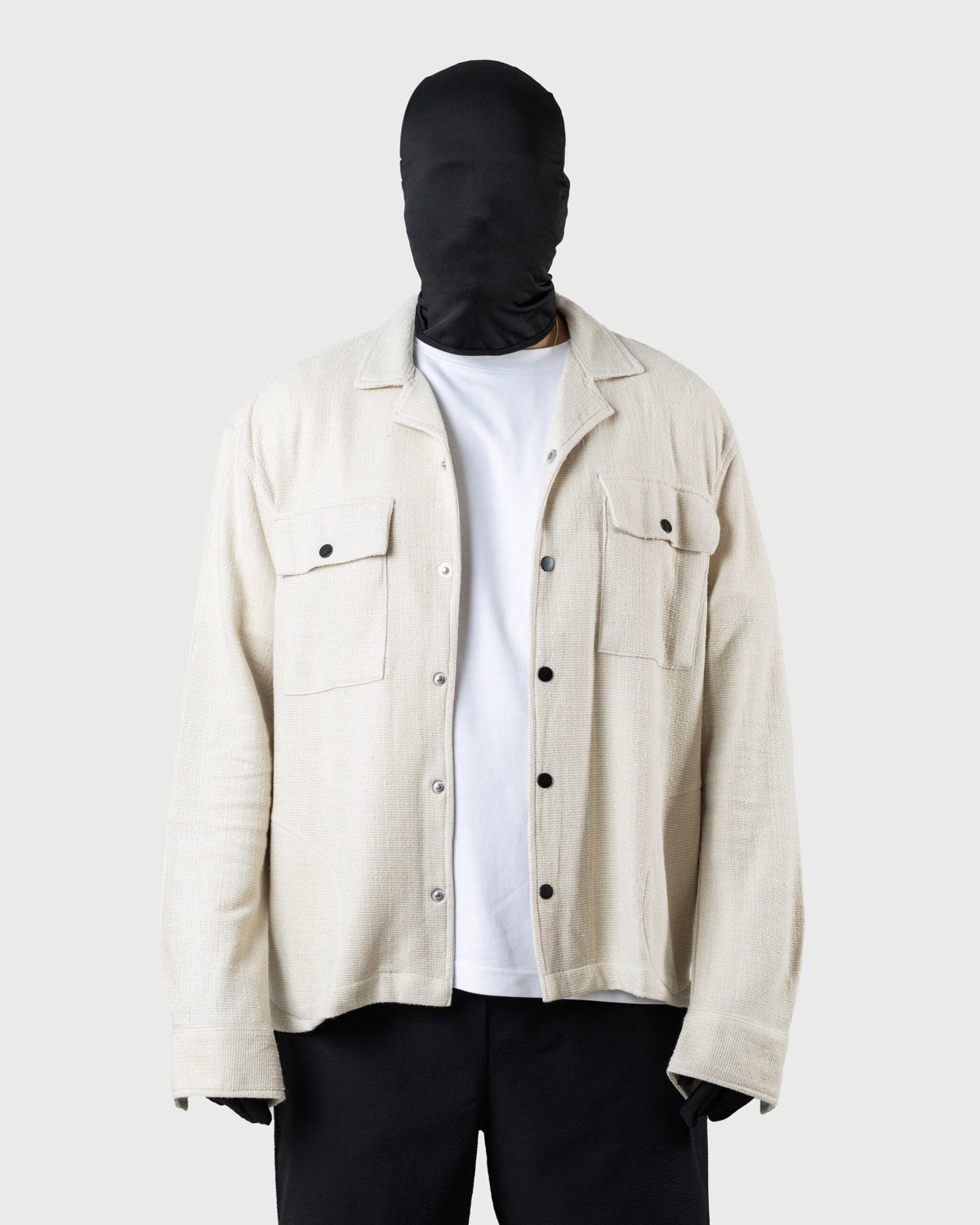 Men's Cream Jacquard Knit Overshirt – 4-Pocket Relaxed Fit Casual Jacket | The Floyde Edit