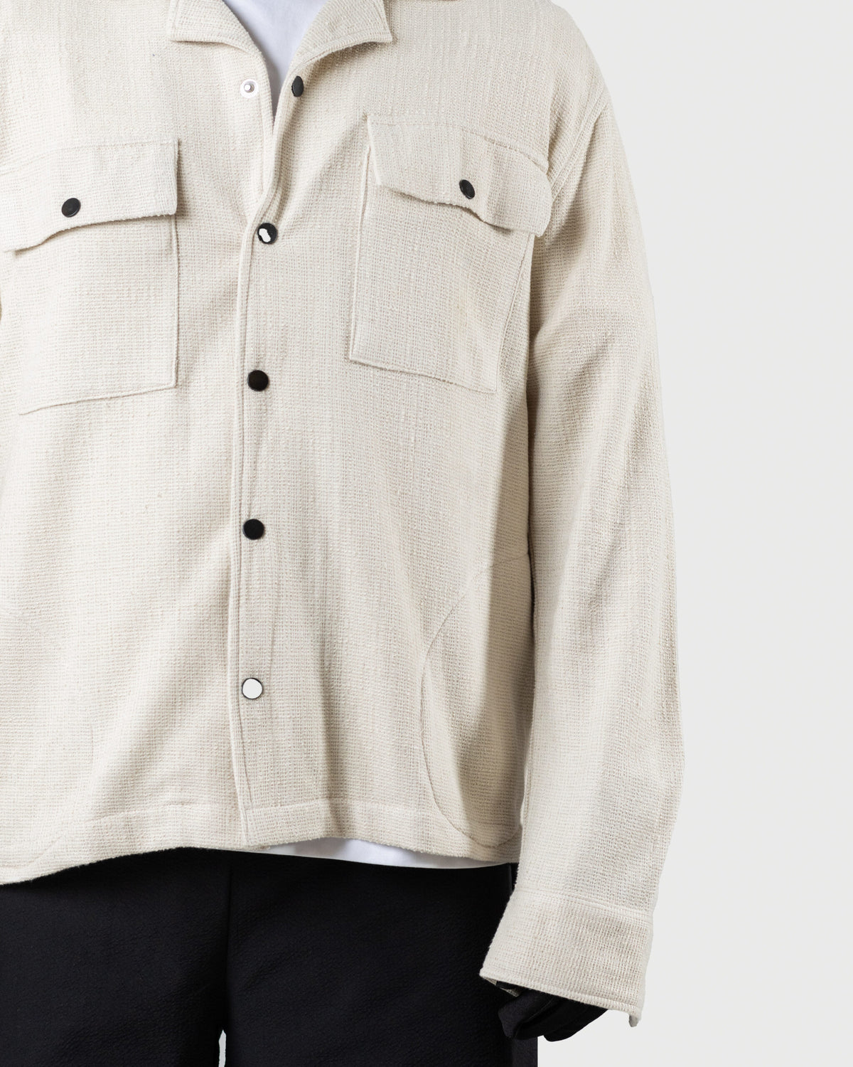 The Cover - Men's Cream Jacquard Knit Overshirt - 4-Pocket Relaxed Fit Casual Jacket