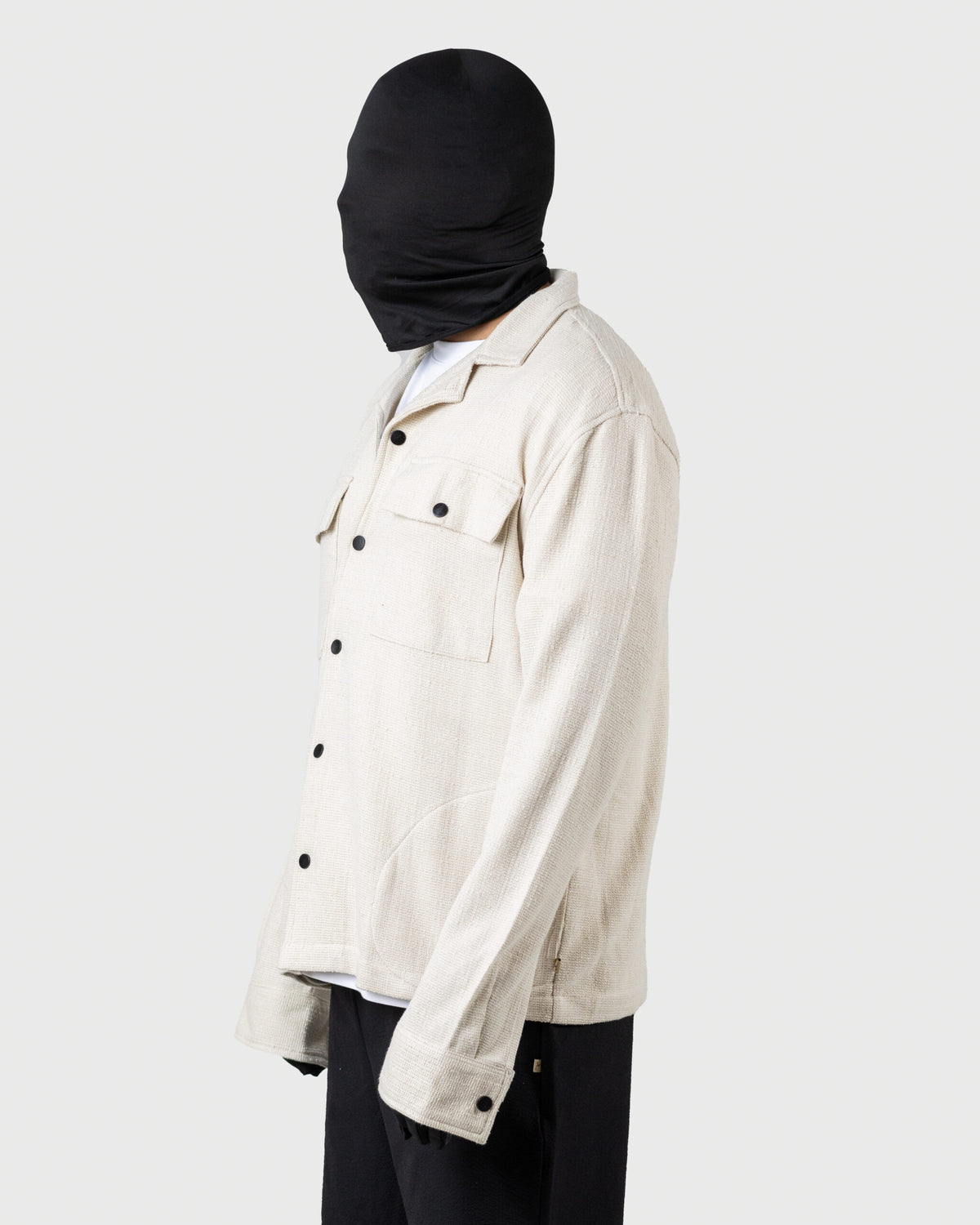 The Cover - Men's Cream Jacquard Knit Overshirt - 4-Pocket Relaxed Fit Casual Jacket