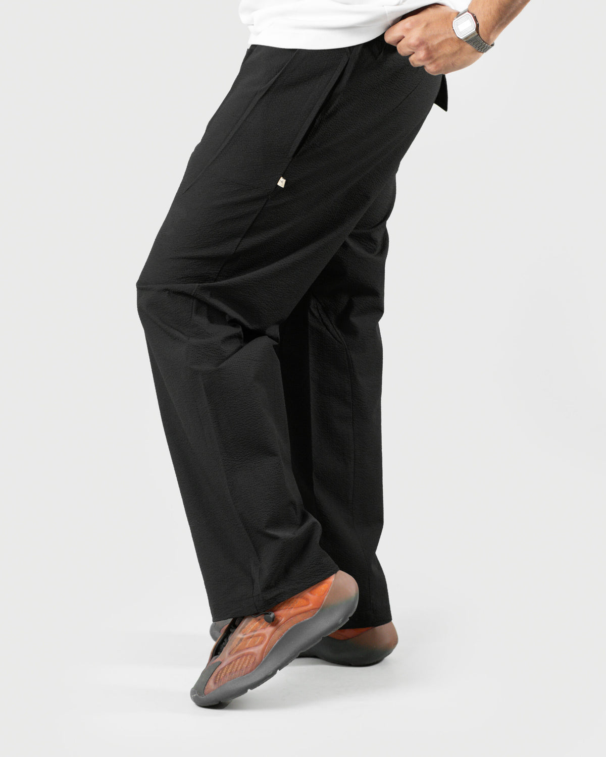 The Lowr - Men's Black Bubble Crush Jogger Trousers - Drawstring Relaxed Fit Casual Pants