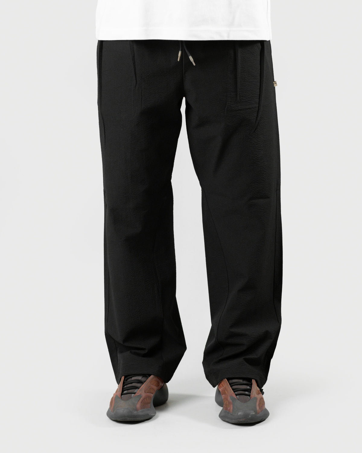 The Lowr - Men's Black Bubble Crush Jogger Trousers - Drawstring Relaxed Fit Casual Pants