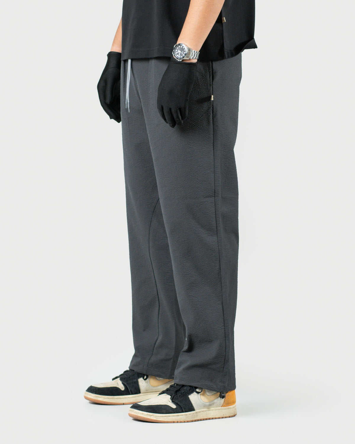 The Lowr - Men's Grey Bubble Crush Jogger Trousers - Drawstring Relaxed Fit Casual Pants