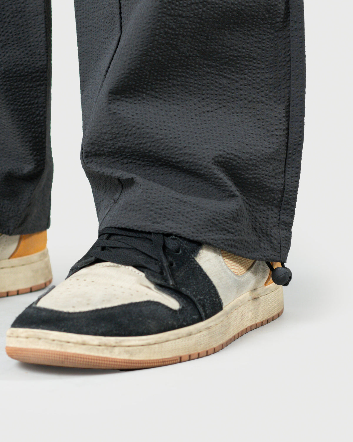 The Lowr - Men's Grey Bubble Crush Jogger Trousers - Drawstring Relaxed Fit Casual Pants