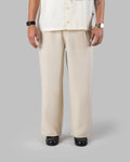 The Base - Men's Beige Cotton Blend Pleated Trousers