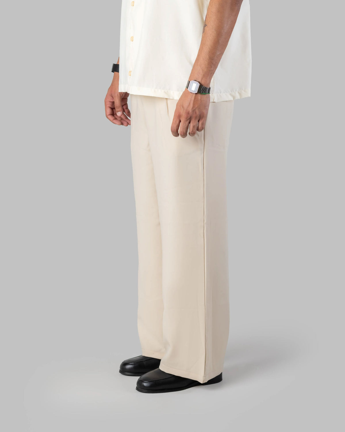 The Base - Men's Beige Cotton Blend Pleated Trousers