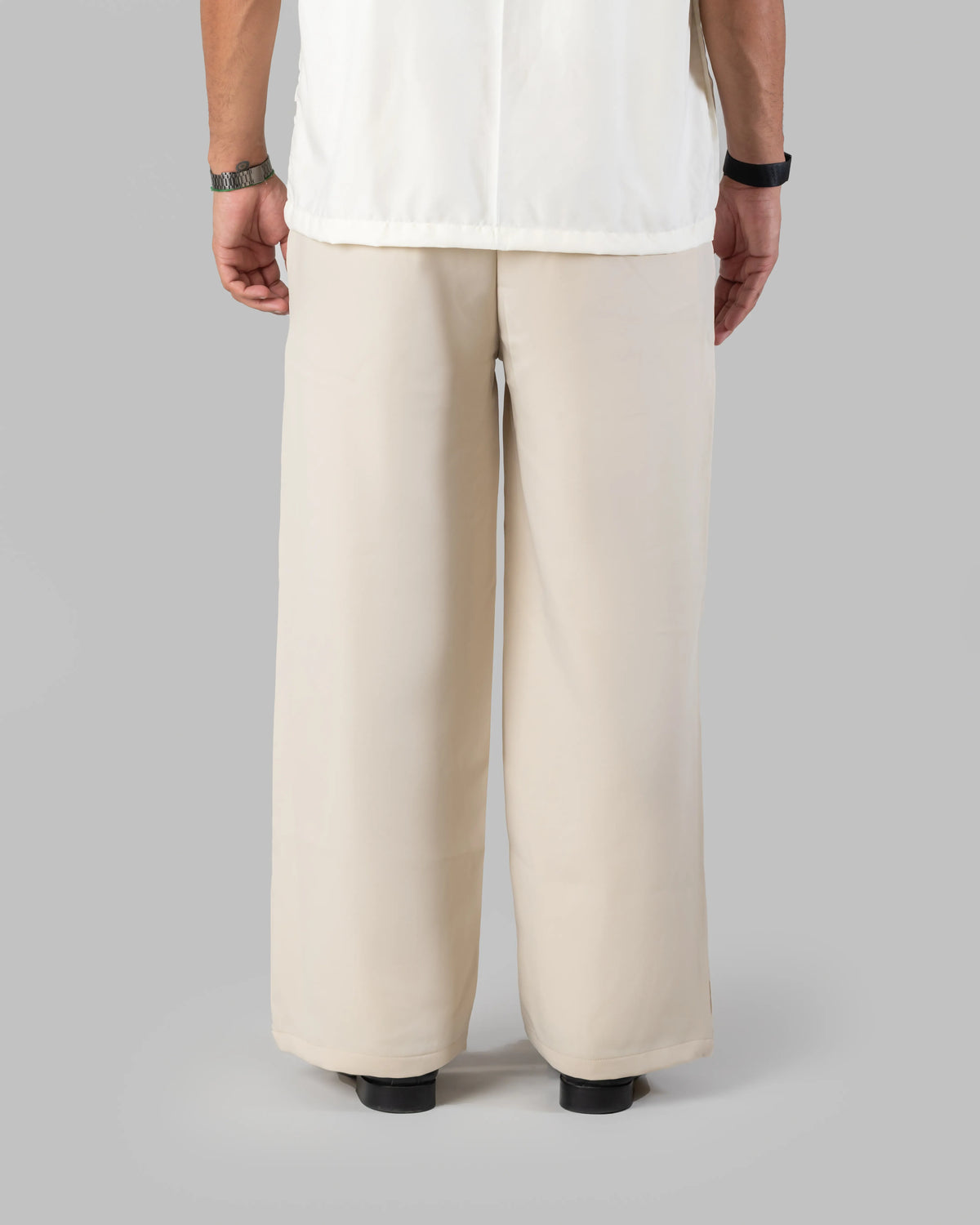 The Base - Men's Beige Cotton Blend Pleated Trousers