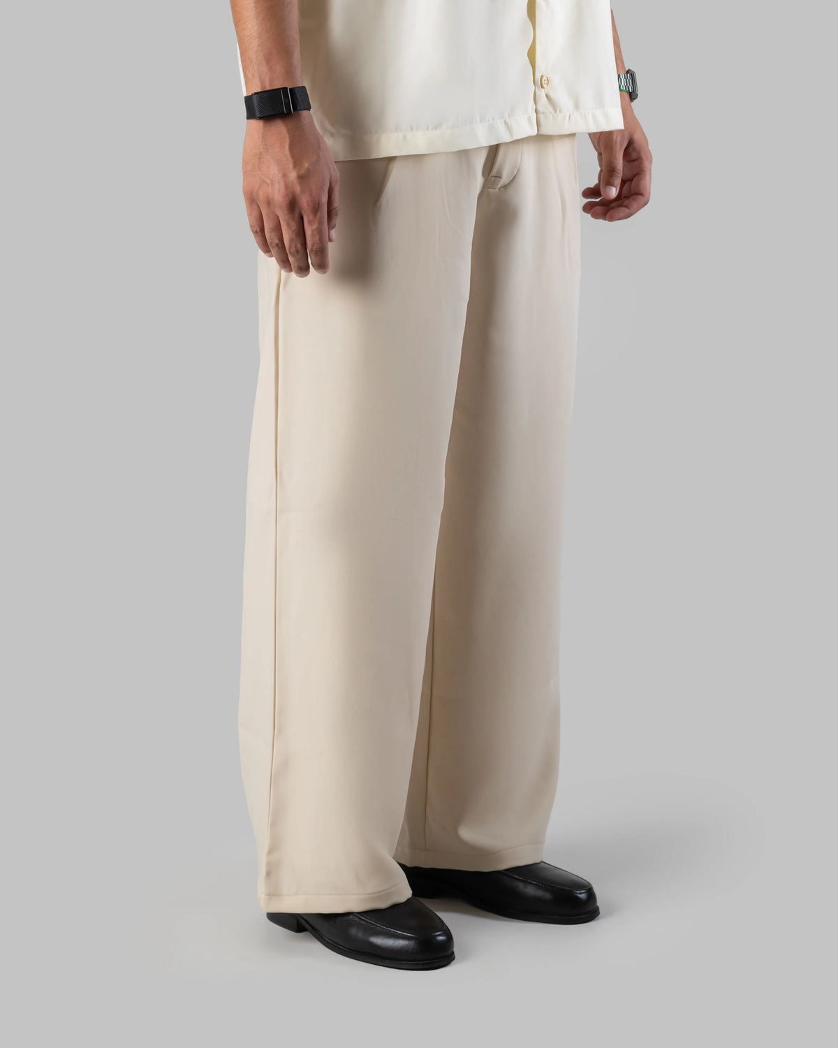 The Base - Men's Beige Cotton Blend Pleated Trousers