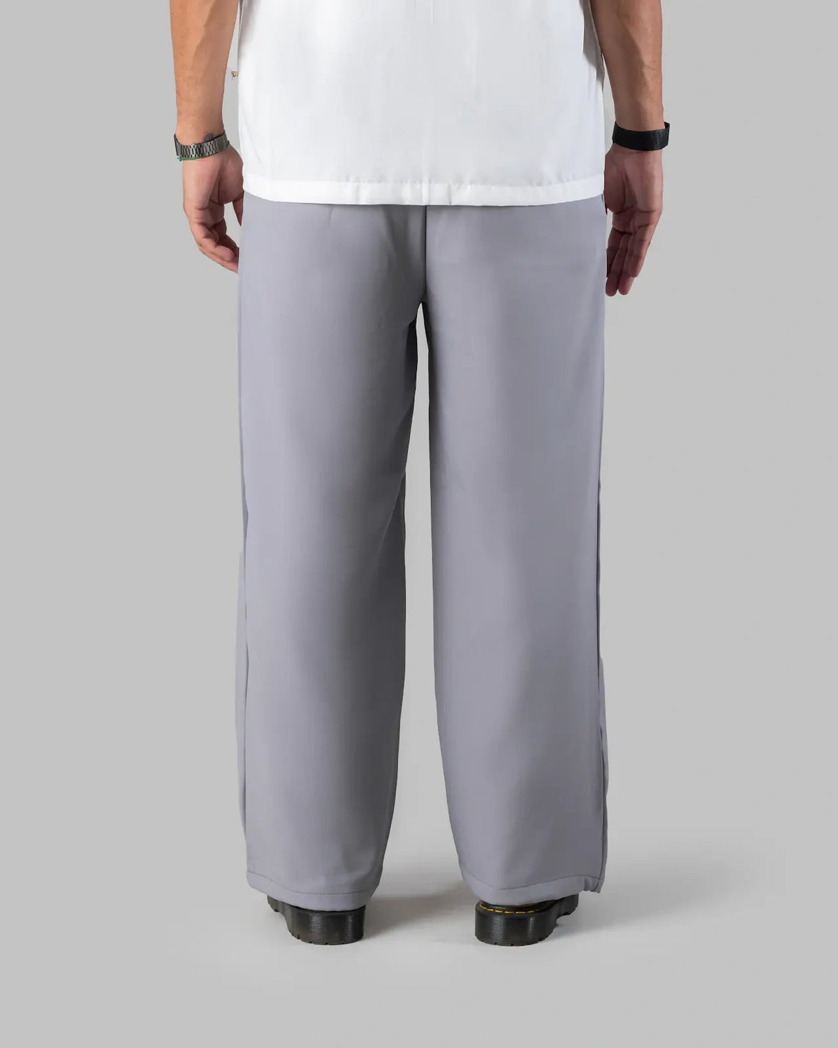 The Base - Men's Grey Cotton Blend Pleated Trousers