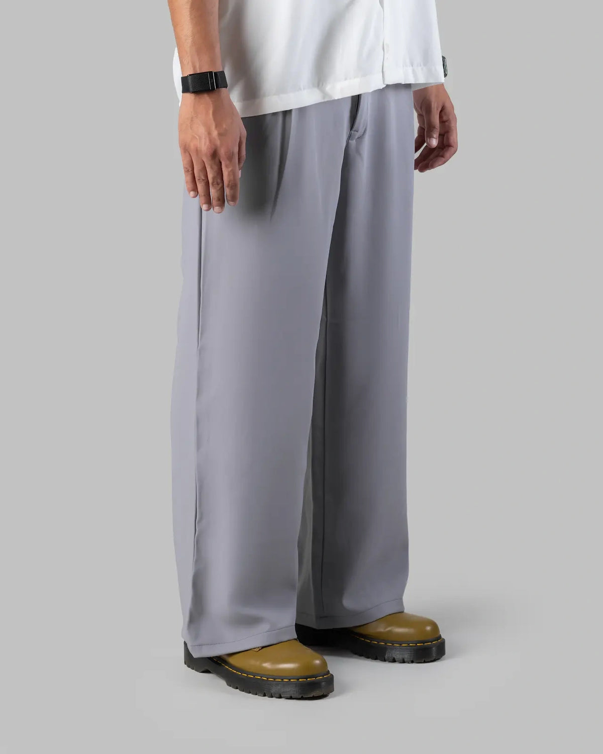 The Base - Men's Grey Cotton Blend Pleated Trousers