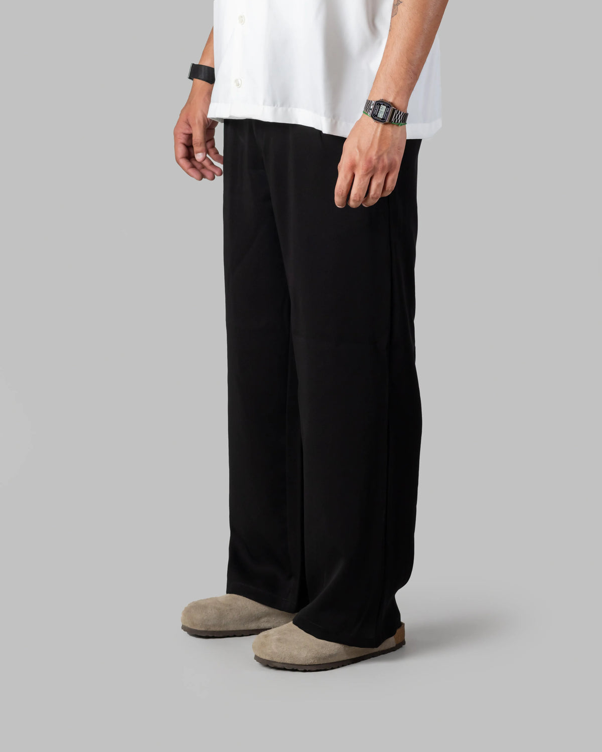 The Base - Men's Black Cotton Blend Pleated Trousers