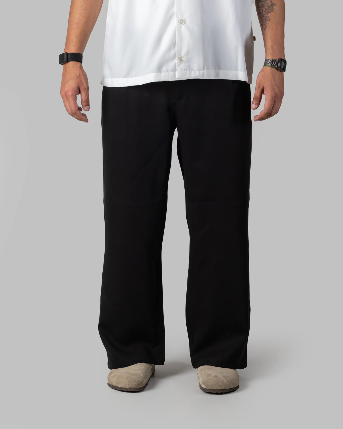 The Base - Men's Black Cotton Blend Pleated Trousers