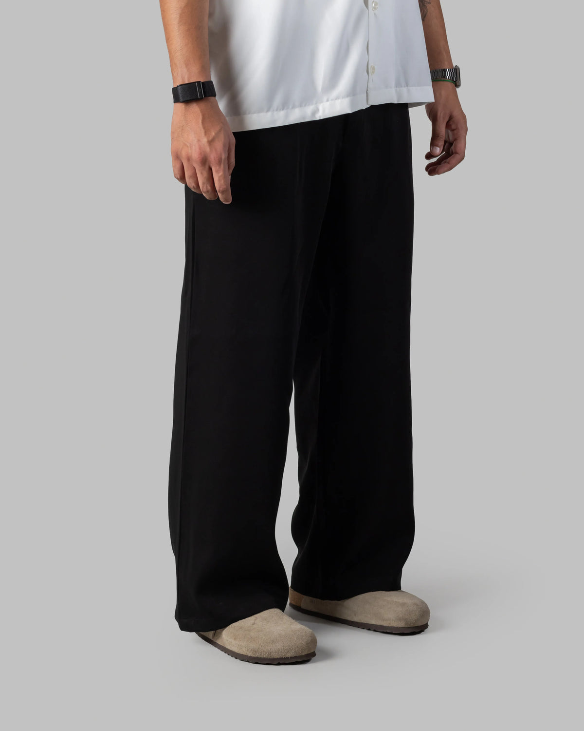 The Base - Men's Black Cotton Blend Pleated Trousers