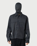 Men's Black Linen Viscose Boxy Shirt with relaxed boxy fit and concealed flap pocket by The Floyde Edit
