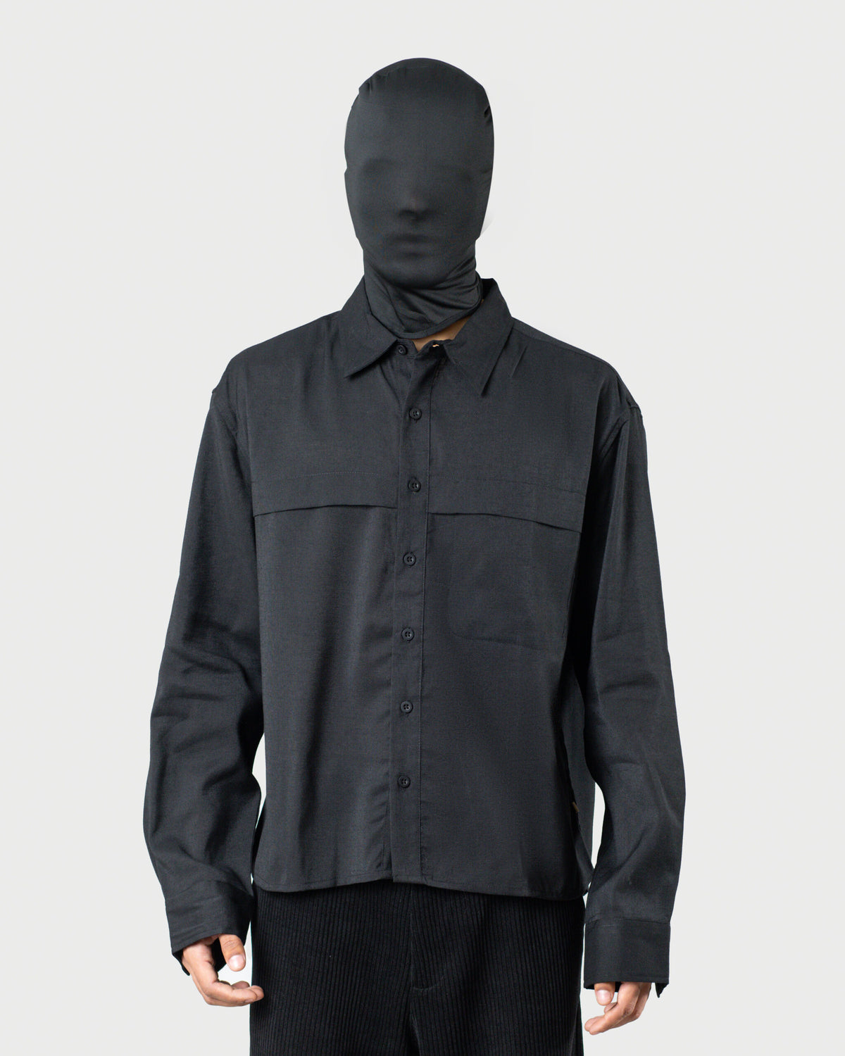 Men's Black Linen Viscose Boxy Shirt with relaxed boxy fit and concealed flap pocket by The Floyde Edit