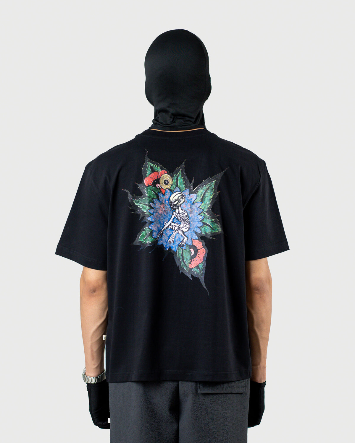 Men's Black 240GSM Mercerised Cotton Oversized Graphic T-Shirt with Drop Shoulder Fit by The Floyde Edit