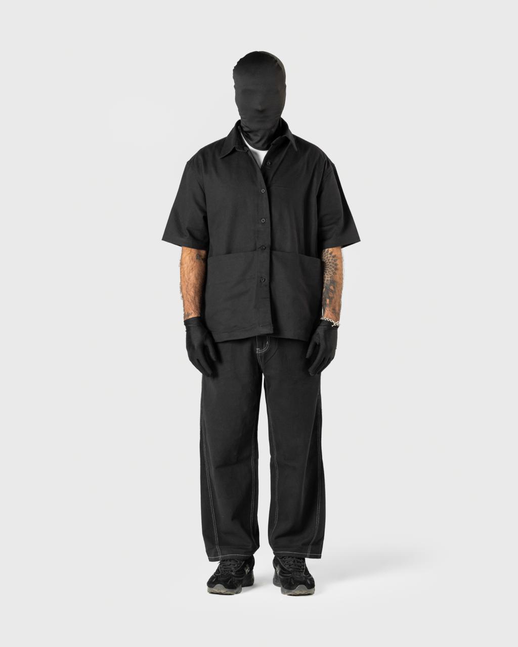Mehfooz Men's Black Canvas Utility Shirt with oversized pockets front view