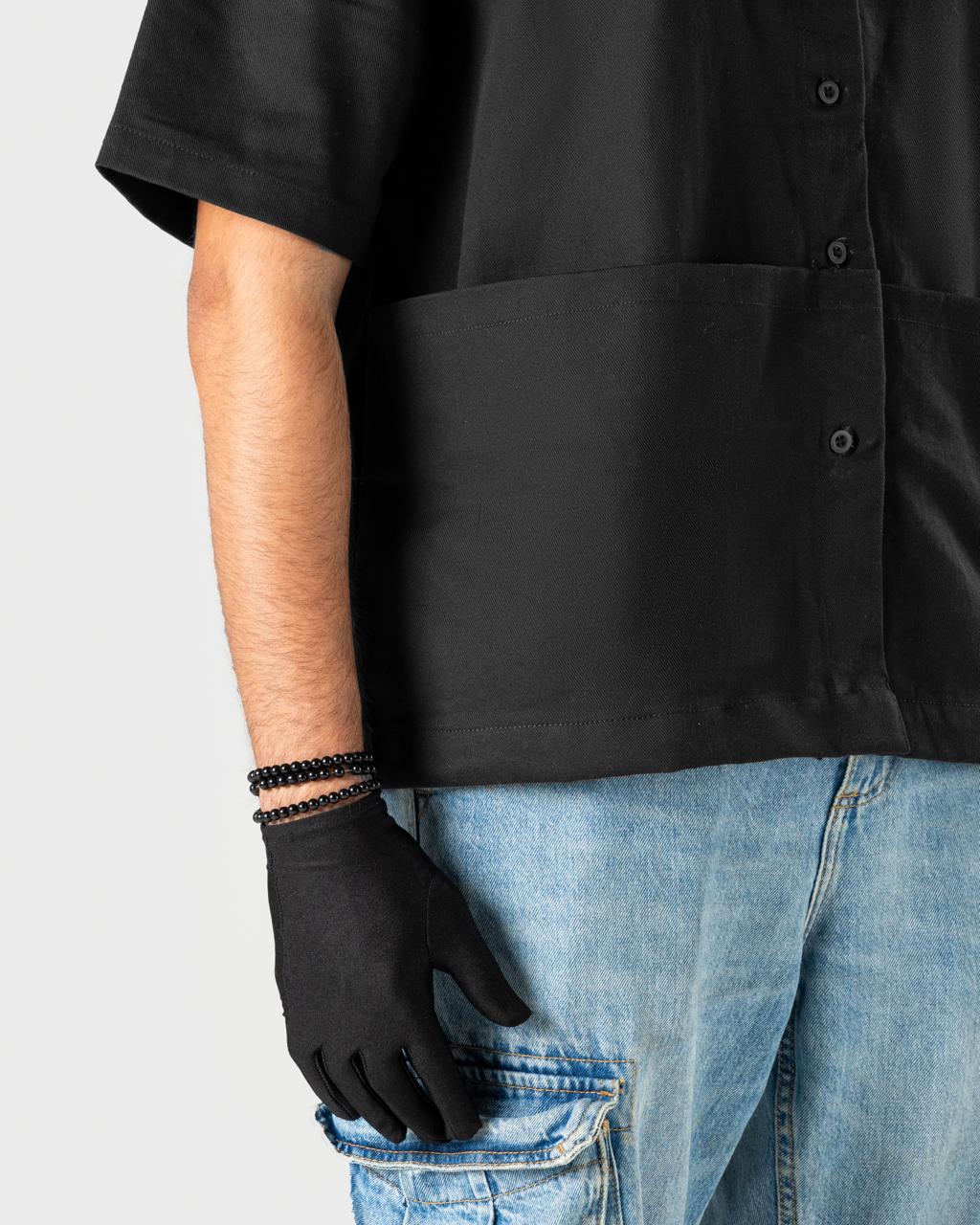 Mehfooz - Men's Black Canvas Utility Shirt - Drop Shoulder Oversized Pocket Casual Shirt