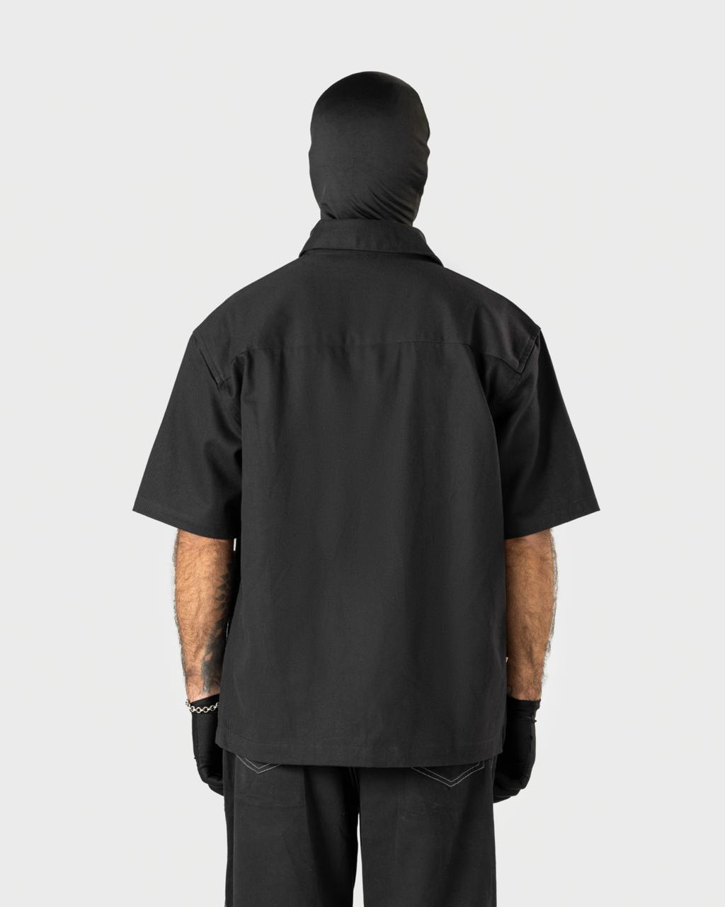 Mehfooz - Men's Black Canvas Utility Shirt - Drop Shoulder Oversized Pocket Casual Shirt