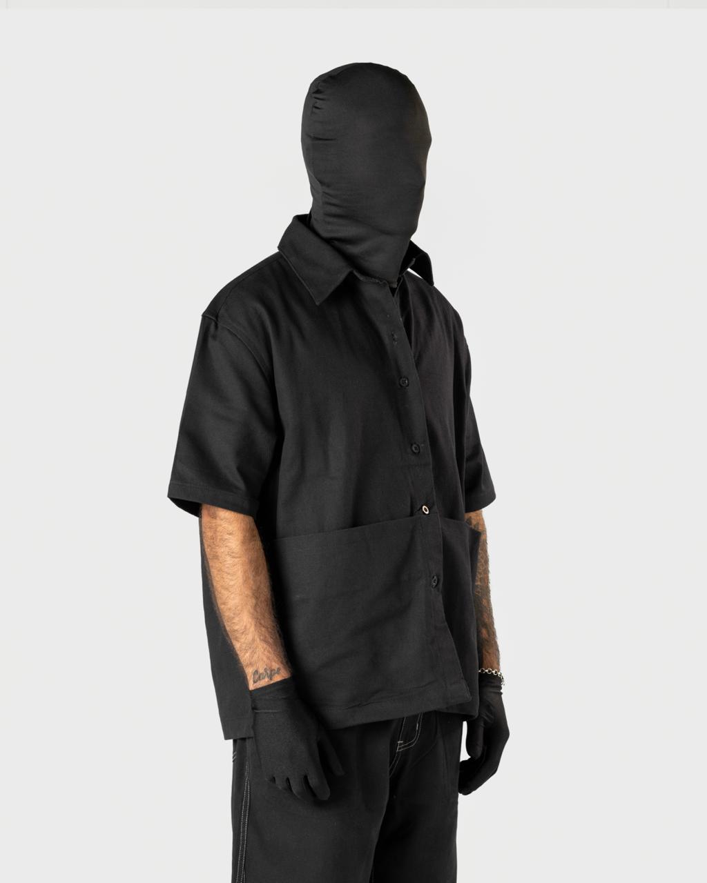 Mehfooz - Men's Black Canvas Utility Shirt - Drop Shoulder Oversized Pocket Casual Shirt