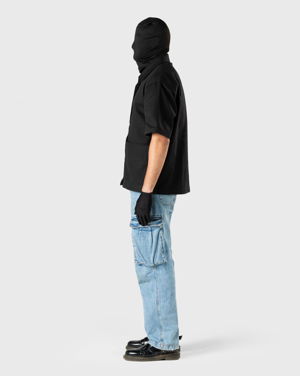Mehfooz - Men's Black Canvas Utility Shirt - Drop Shoulder Oversized Pocket Casual Shirt