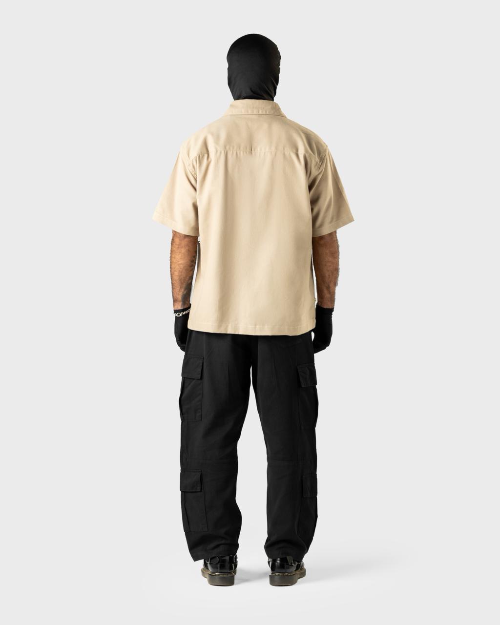 Mehfooz - Men's Beige Canvas Utility Shirt - Drop Shoulder Oversized Pocket Casual Shirt