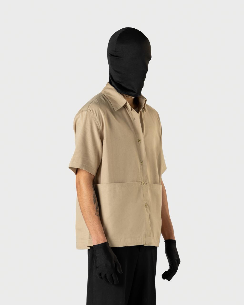 Mehfooz - Men's Beige Canvas Utility Shirt - Drop Shoulder Oversized Pocket Casual Shirt