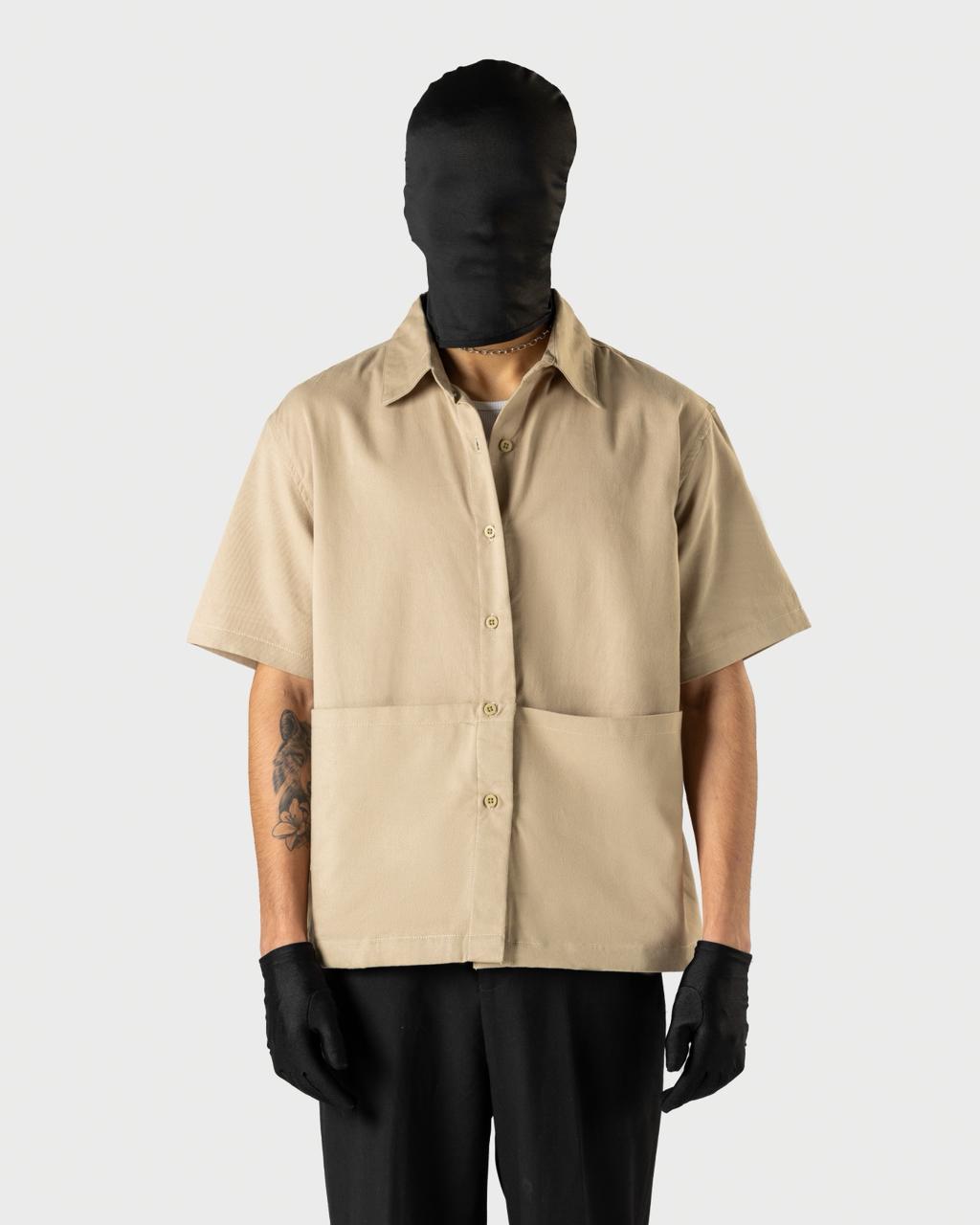 Mehfooz – Men’s Beige Canvas Utility Shirt – Drop Shoulder Oversized Pocket Casual Shirt | The Floyde Edit