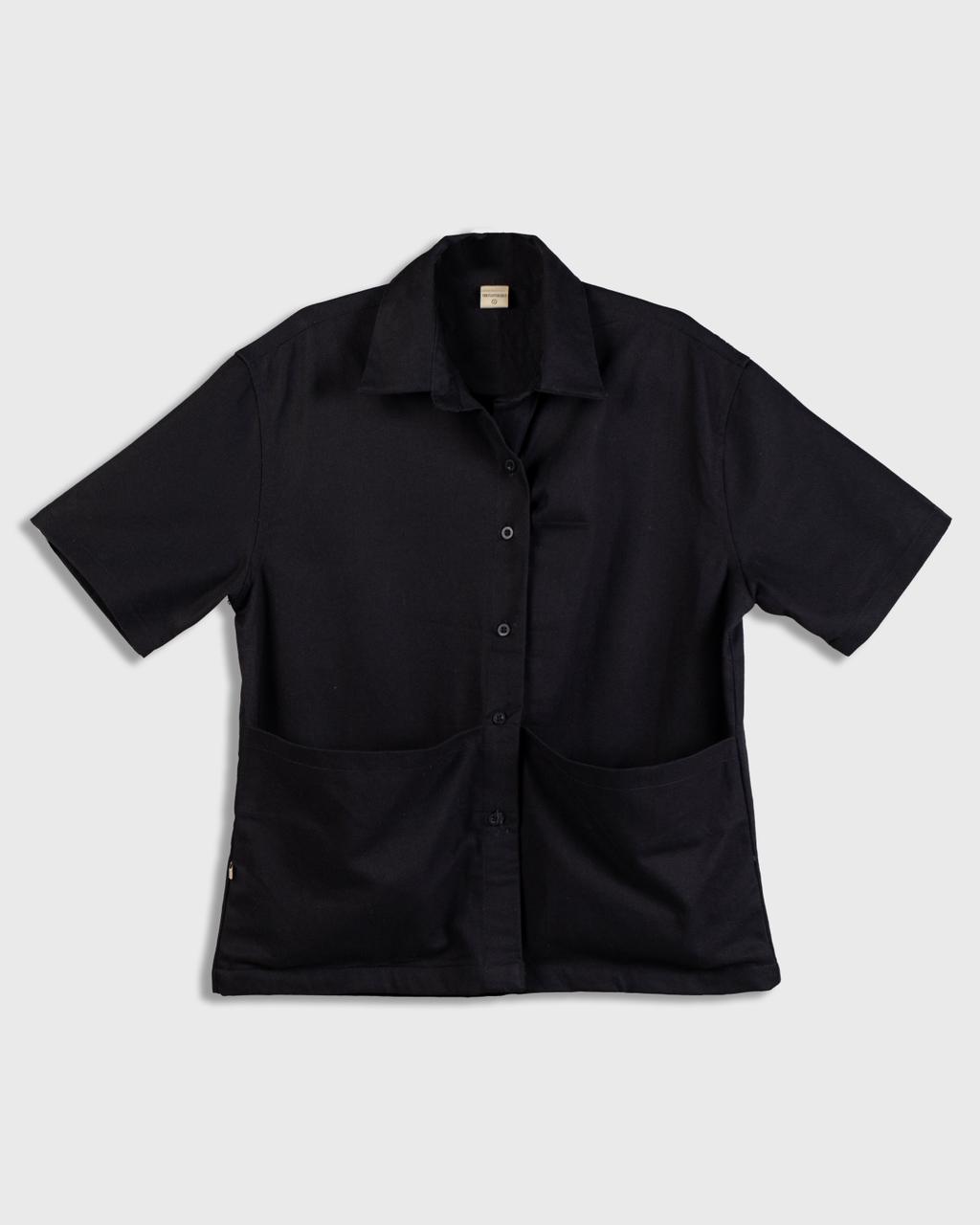 Mehfooz - Men's Black Canvas Utility Shirt - Drop Shoulder Oversized Pocket Casual Shirt