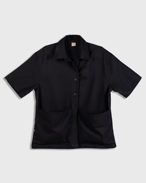 Mehfooz - Men's Black Canvas Utility Shirt - Drop Shoulder Oversized Pocket Casual Shirt
