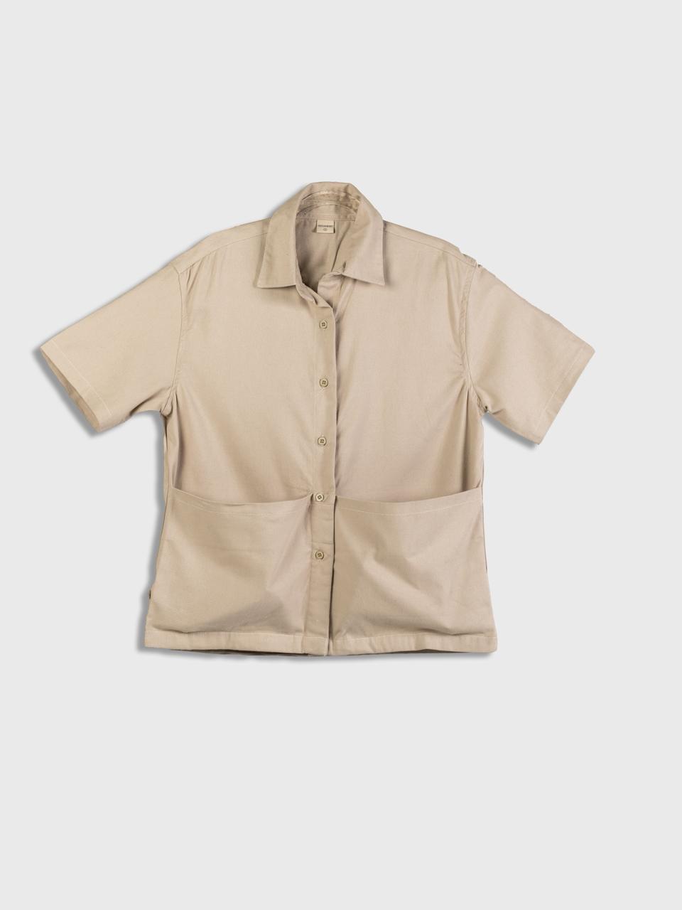 Mehfooz - Men's Beige Canvas Utility Shirt - Drop Shoulder Oversized Pocket Casual Shirt